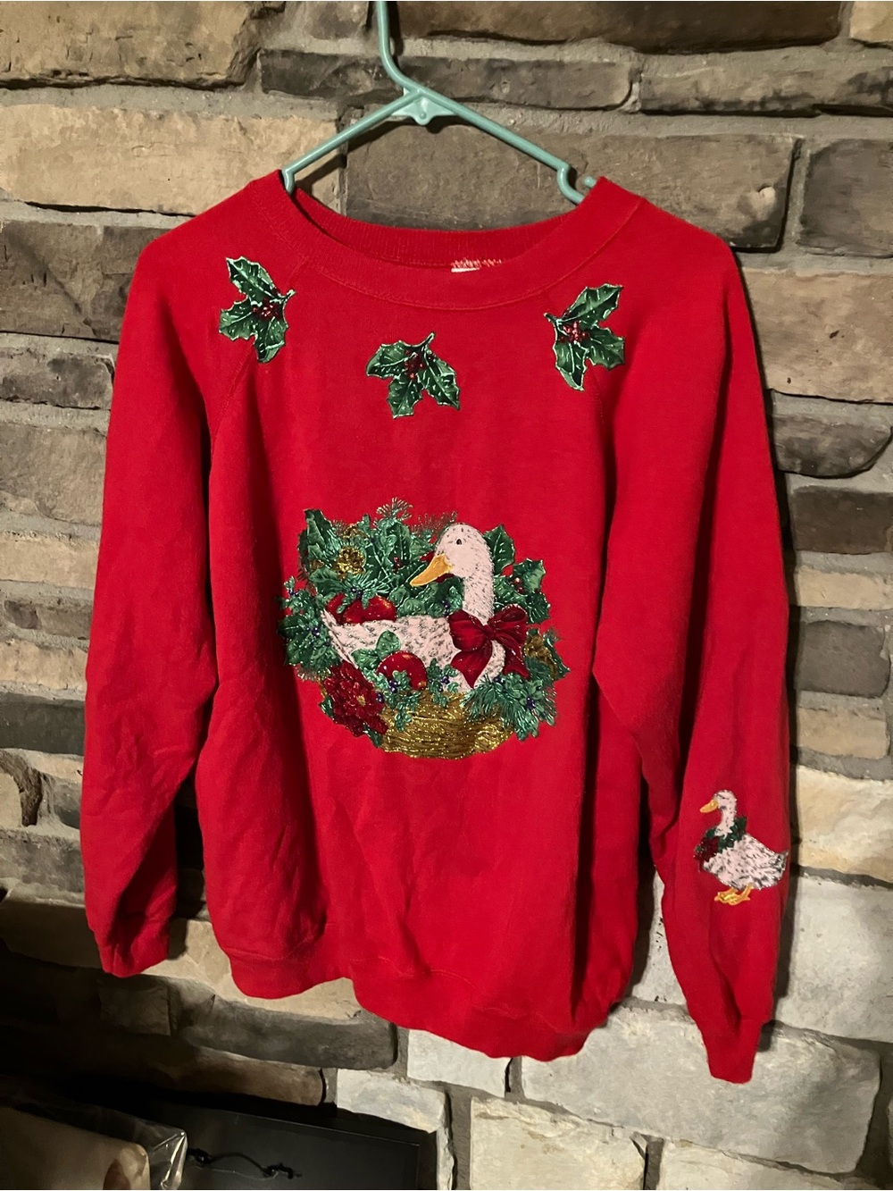 90’s Holiday Christmas goose Embellished Women's Hanes Sweater
